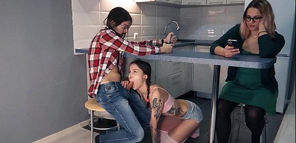  Hot teen gave a secret Blowjob under table while his gf looks on Twitter